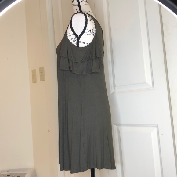Olive Cold Shoulder Swing Dress Ruffled Sleeves - Picture 6 of 9